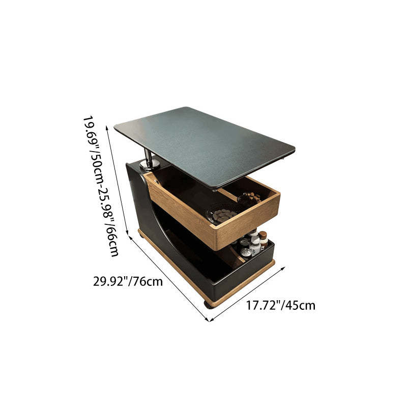 Minimalist Liftable Wood Rock Slab 3-Tier Side Table