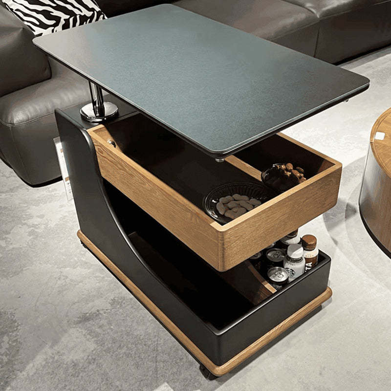 Minimalist Liftable Wood Rock Slab 3-Tier Side Table