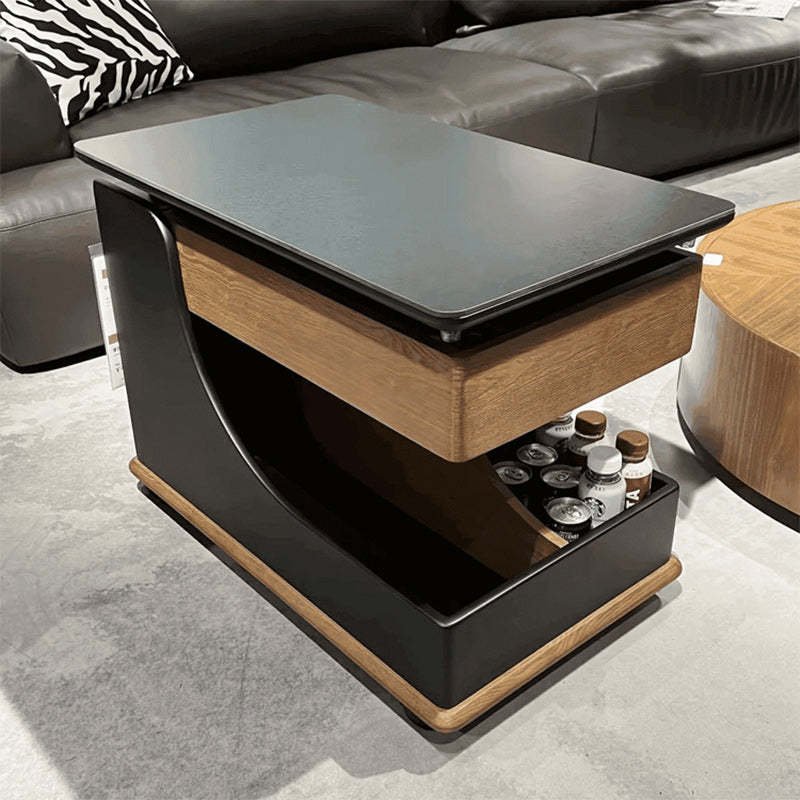 Minimalist Liftable Wood Rock Slab 3-Tier Side Table