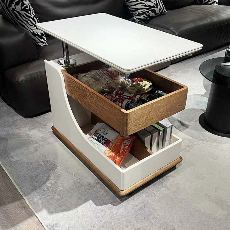 Minimalist Liftable Wood Rock Slab 3-Tier Side Table