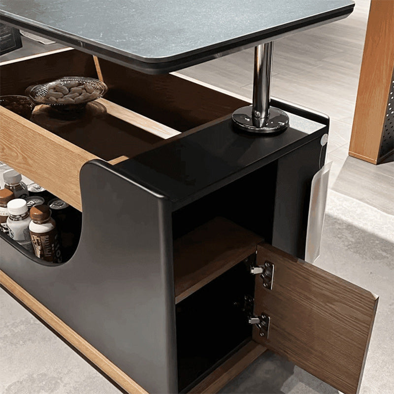 Minimalist Liftable Wood Rock Slab 3-Tier Side Table