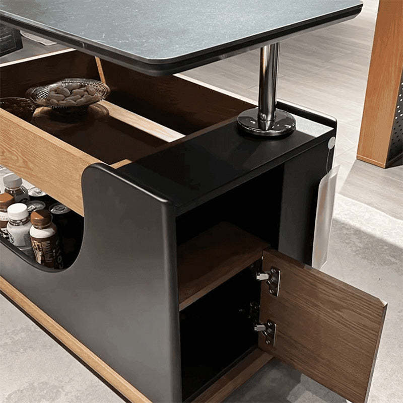Minimalist Liftable Wood Rock Slab 3-Tier Side Table