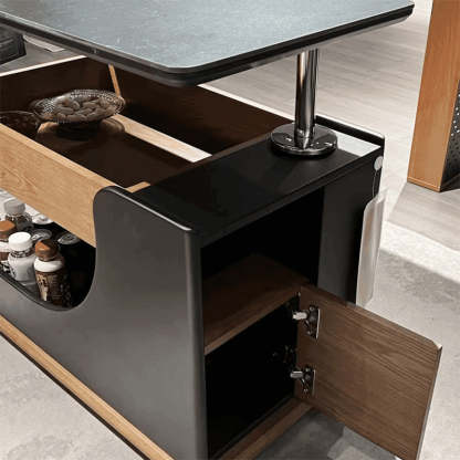 Minimalist Liftable Wood Rock Slab 3-Tier Side Table