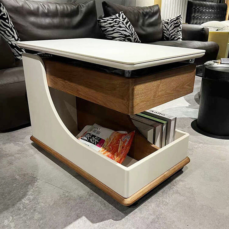 Minimalist Liftable Wood Rock Slab 3-Tier Side Table