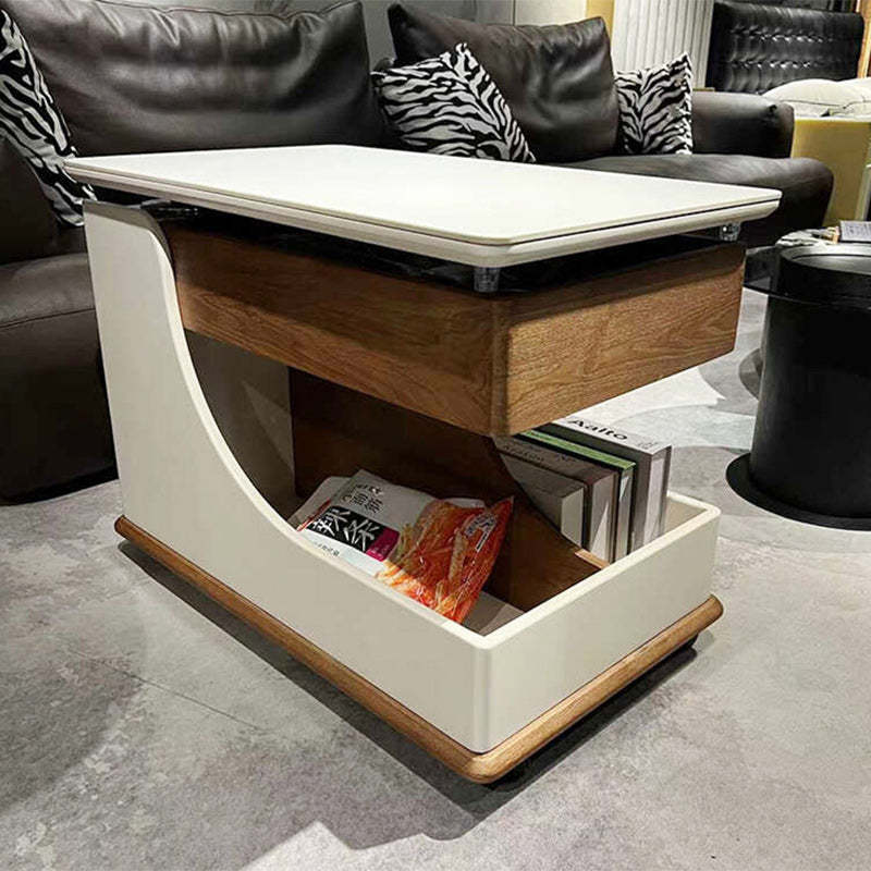 Minimalist Liftable Wood Rock Slab 3-Tier Side Table