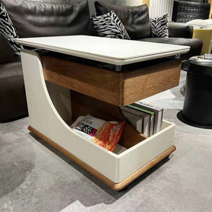 Minimalist Liftable Wood Rock Slab 3-Tier Side Table