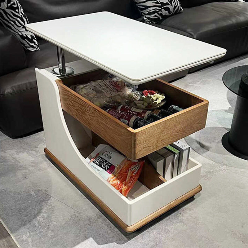 Minimalist Liftable Wood Rock Slab 3-Tier Side Table