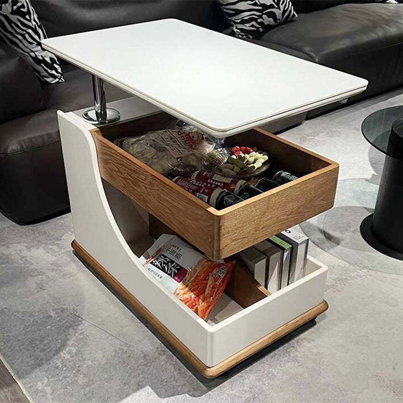 Minimalist Liftable Wood Rock Slab 3-Tier Side Table