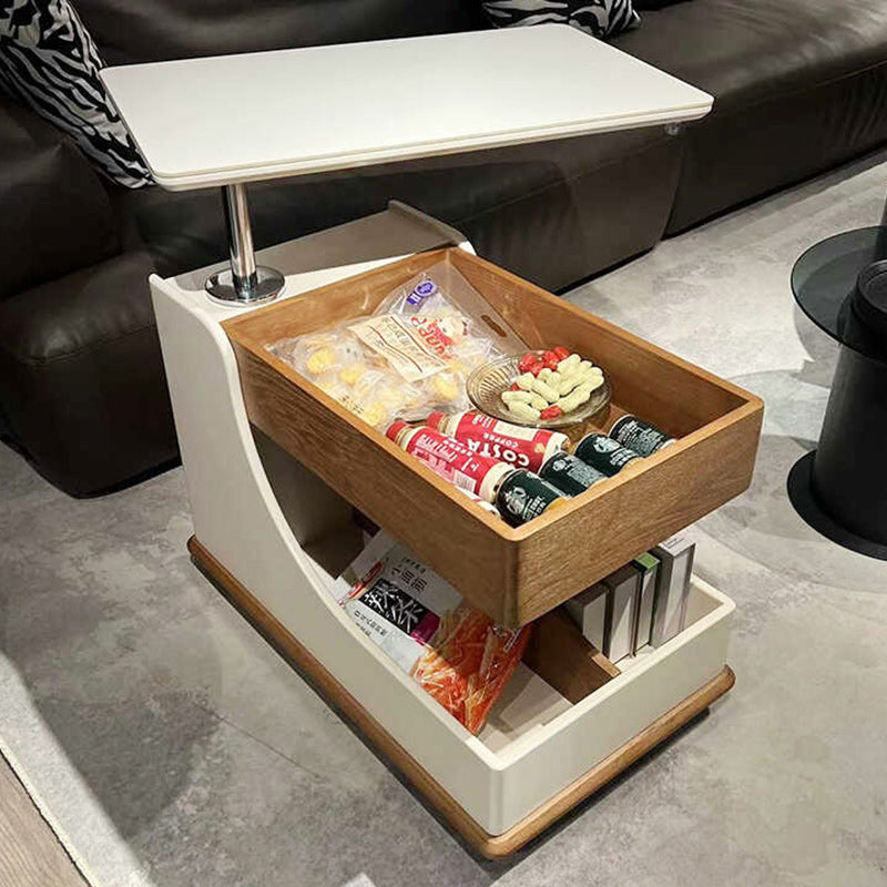 Minimalist Liftable Wood Rock Slab 3-Tier Side Table