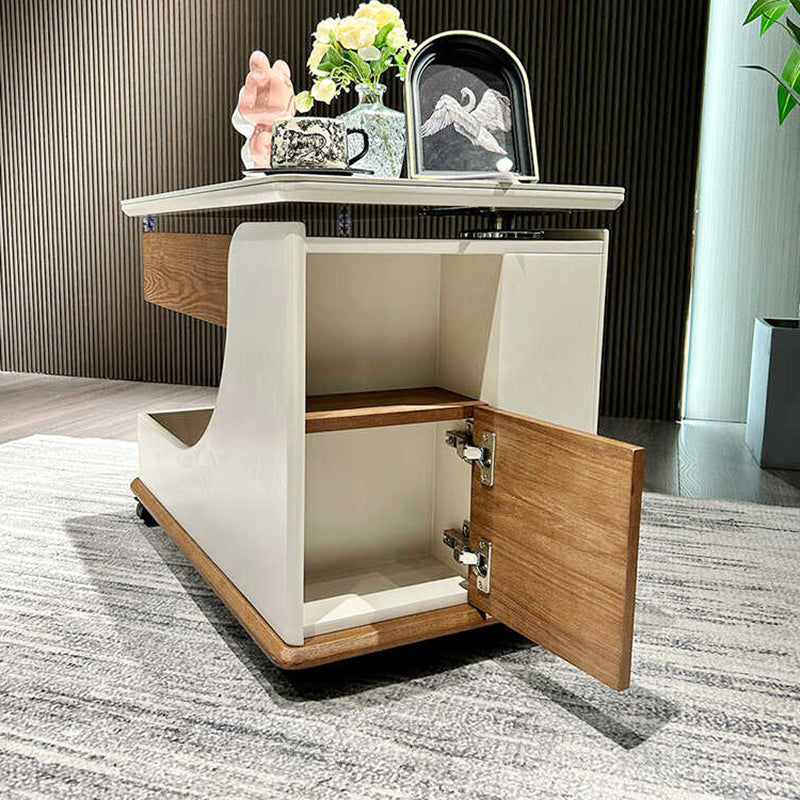 Minimalist Liftable Wood Rock Slab 3-Tier Side Table