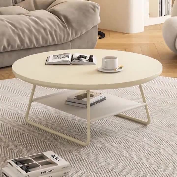 Minimalist Cream Iron Rock Slab Coffee Table