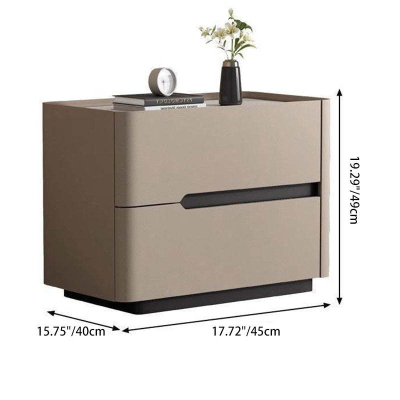 Minimalist Cream Wood Rock Slab Leather 2-Drawer Nightstand — Coffee Color