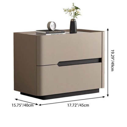 Minimalist Cream Wood Rock Slab Leather 2-Drawer Nightstand — Coffee Color