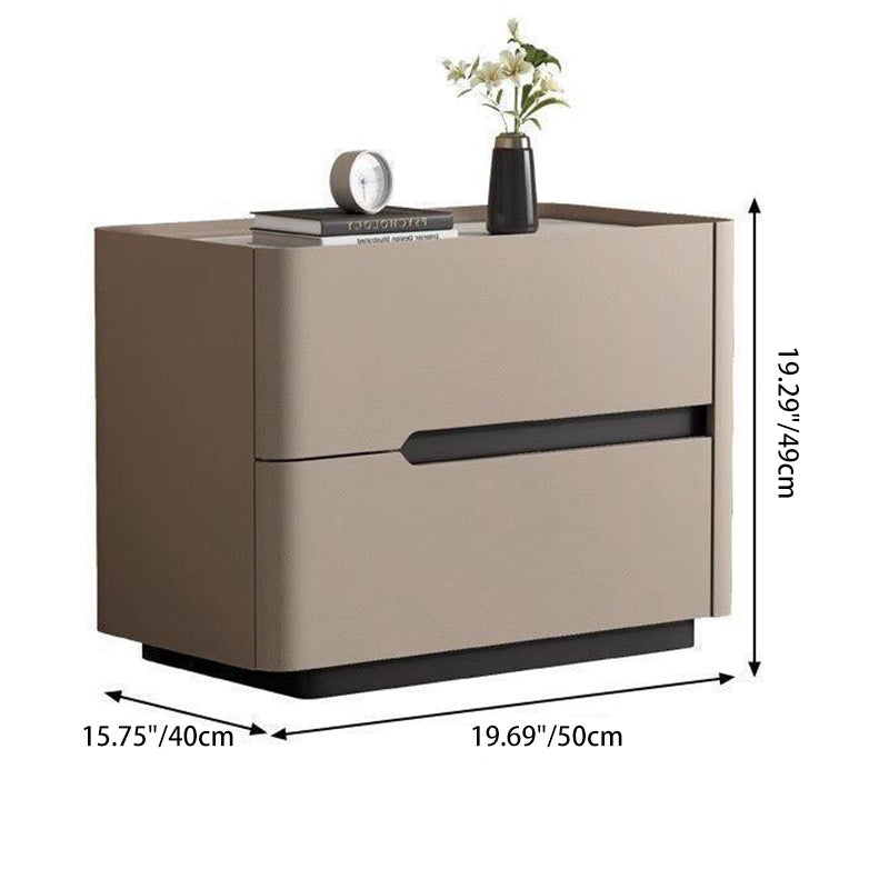 Minimalist Cream Wood Rock Slab Leather 2-Drawer Nightstand — Dark Gray
