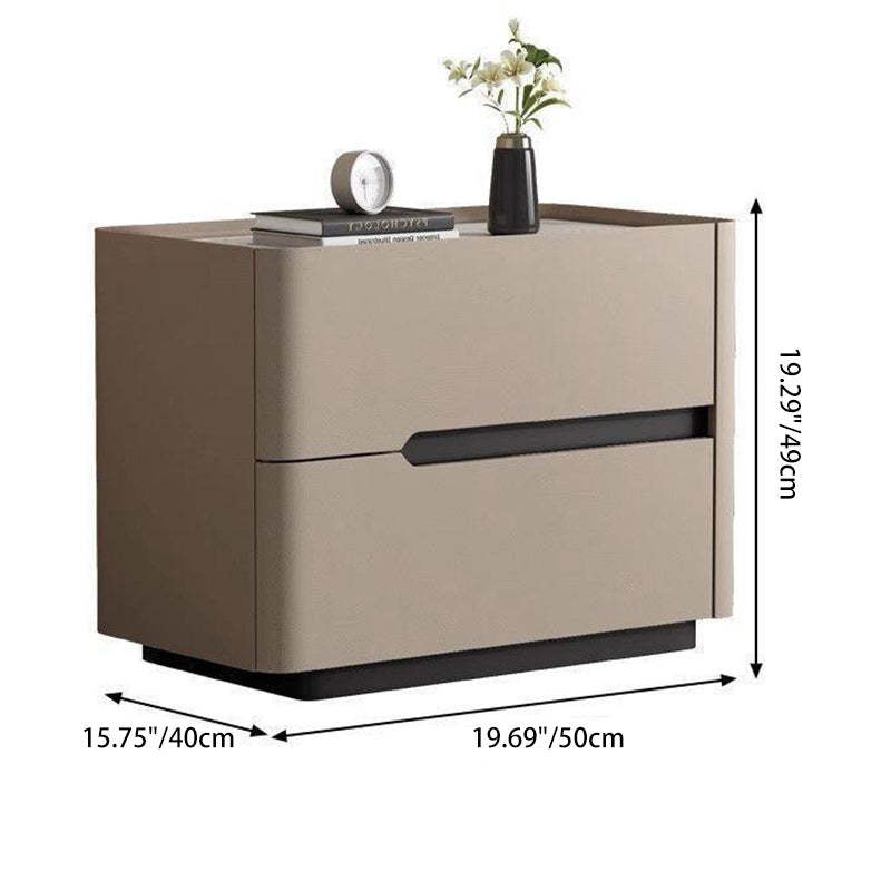 Minimalist Cream Wood Rock Slab Leather 2-Drawer Nightstand — Dark Gray