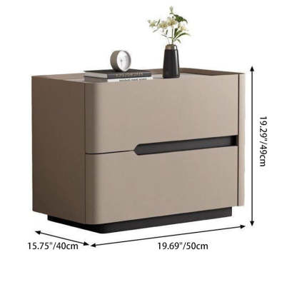 Minimalist Cream Wood Rock Slab Leather 2-Drawer Nightstand — Dark Gray
