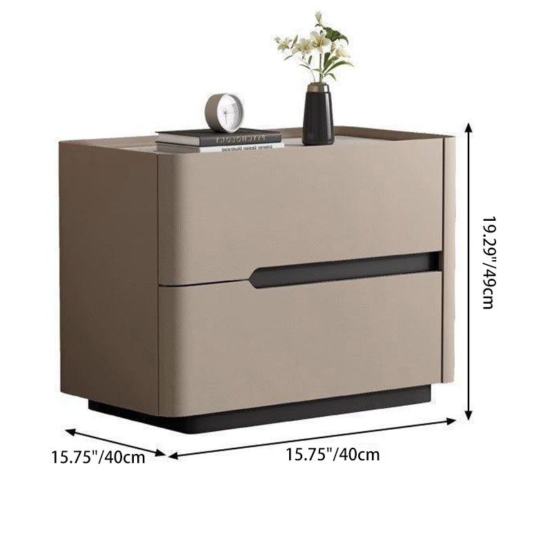 Minimalist Cream Wood Rock Slab Leather 2-Drawer Nightstand — Khaki
