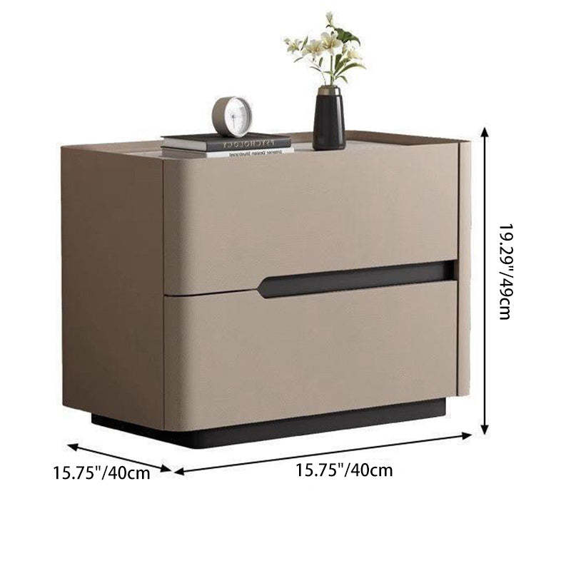 Minimalist Cream Wood Rock Slab Leather 2-Drawer Nightstand — Khaki