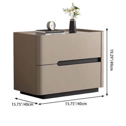 Minimalist Cream Wood Rock Slab Leather 2-Drawer Nightstand — Khaki