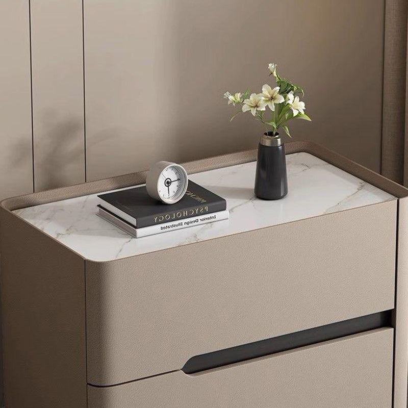 Minimalist Cream Wood Rock Slab Leather 2-Drawer Nightstand — Orange