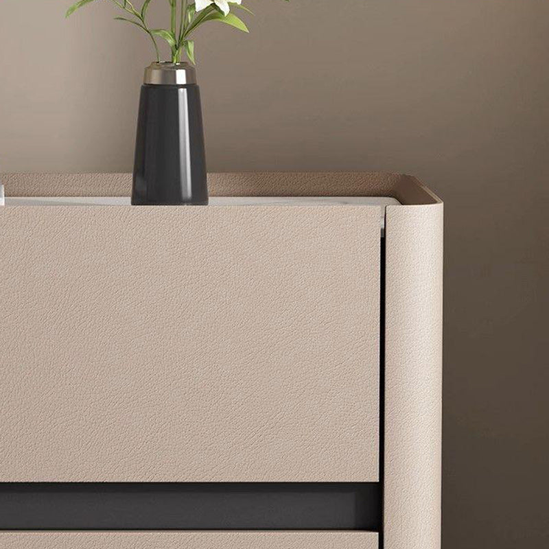 Minimalist Cream Wood Rock Slab Leather 2-Drawer Nightstand — White