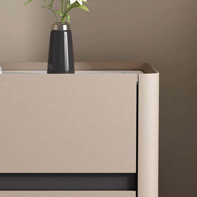 Minimalist Cream Wood Rock Slab Leather 2-Drawer Nightstand — White