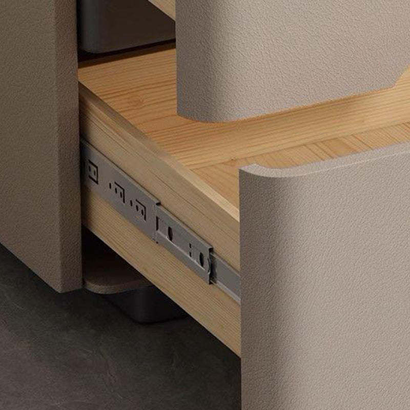 Minimalist Cream Wood Rock Slab Leather 2-Drawer Nightstand — Orange