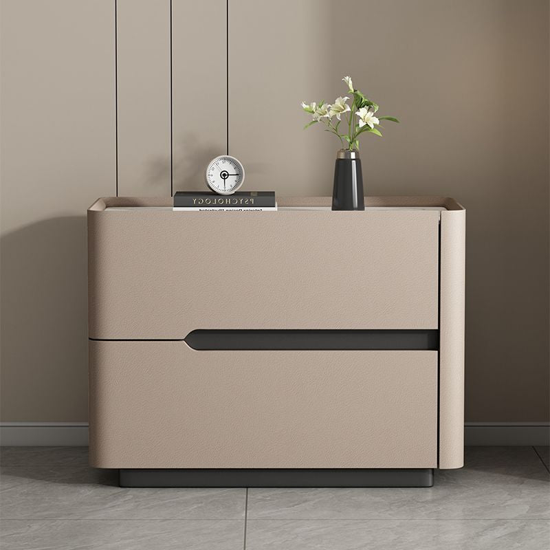 Minimalist Cream Wood Rock Slab Leather 2-Drawer Nightstand — Dark Gray