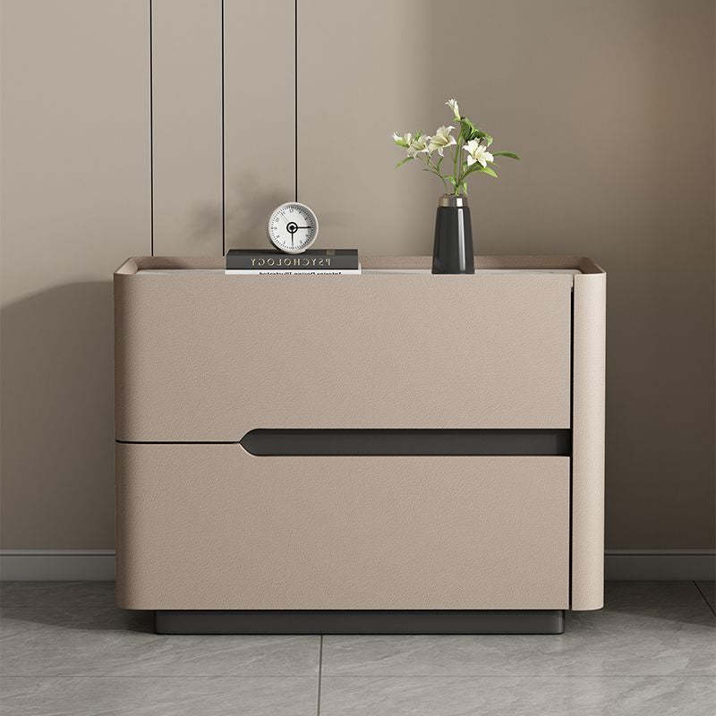 Minimalist Cream Wood Rock Slab Leather 2-Drawer Nightstand — Dark Gray