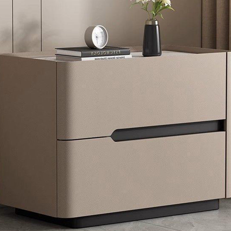 Minimalist Cream Wood Rock Slab Leather 2-Drawer Nightstand — Orange