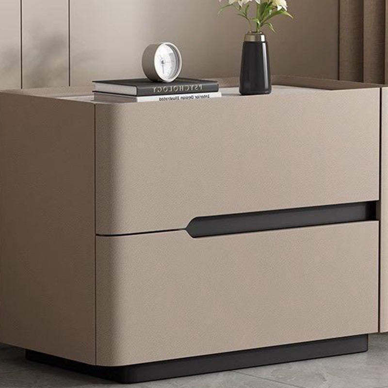 Minimalist Cream Wood Rock Slab Leather 2-Drawer Nightstand — Orange