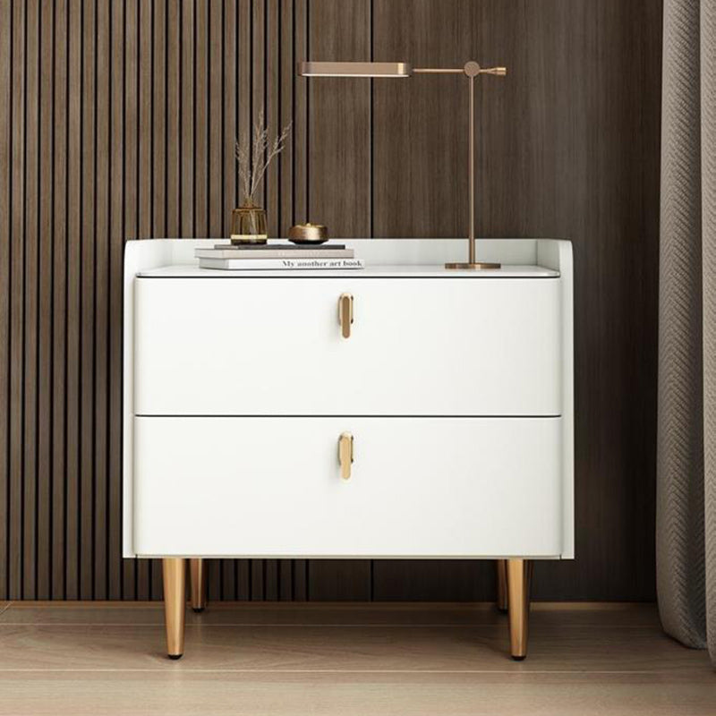 Modern Luxury Rectangle Square Wood Rock Slab Nightstand 2-Drawer For Bedroom