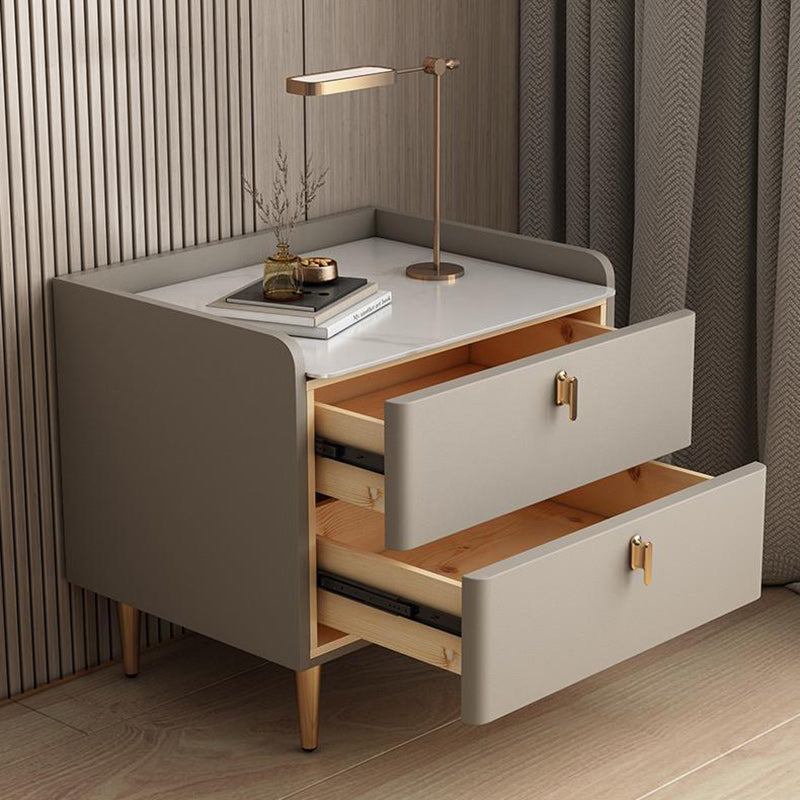 Modern Luxury Rectangle Square Wood Rock Slab Nightstand 2-Drawer For Bedroom