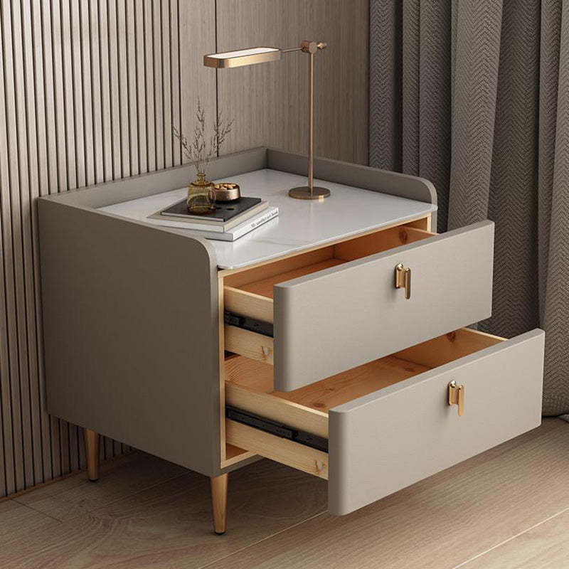 Modern Luxury Rectangle Square Wood Rock Slab Nightstand 2-Drawer For Bedroom