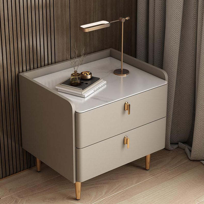 Modern Luxury Rectangle Square Wood Rock Slab Nightstand 2-Drawer For Bedroom
