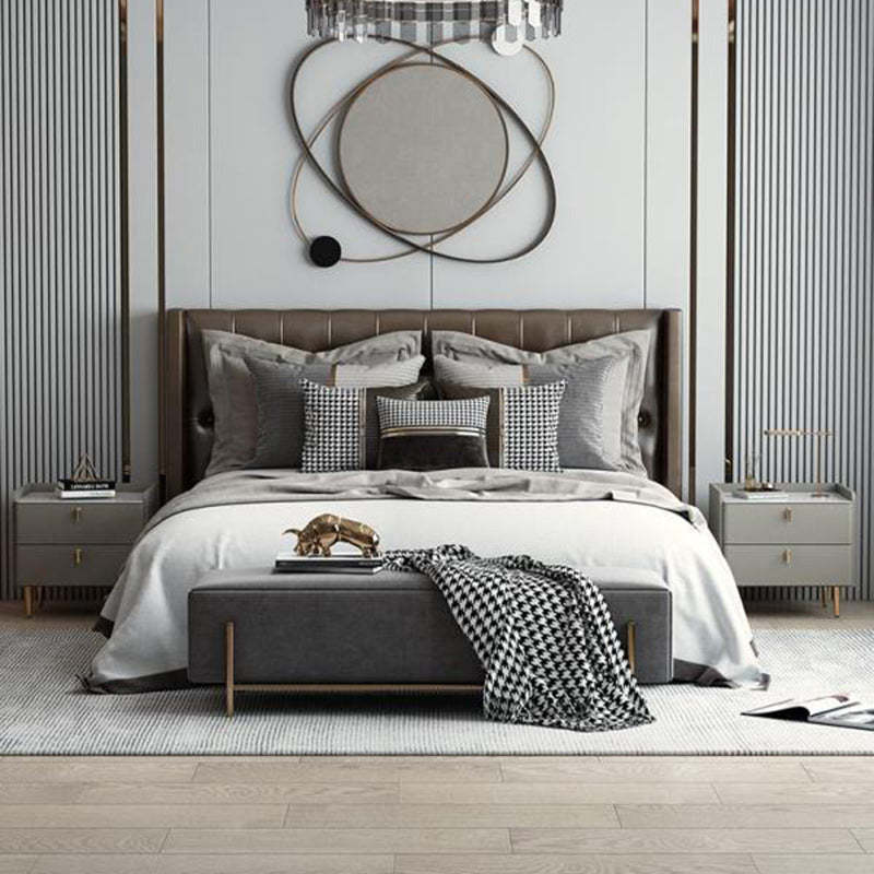 Modern Luxury Rectangle Square Wood Rock Slab Nightstand 2-Drawer For Bedroom