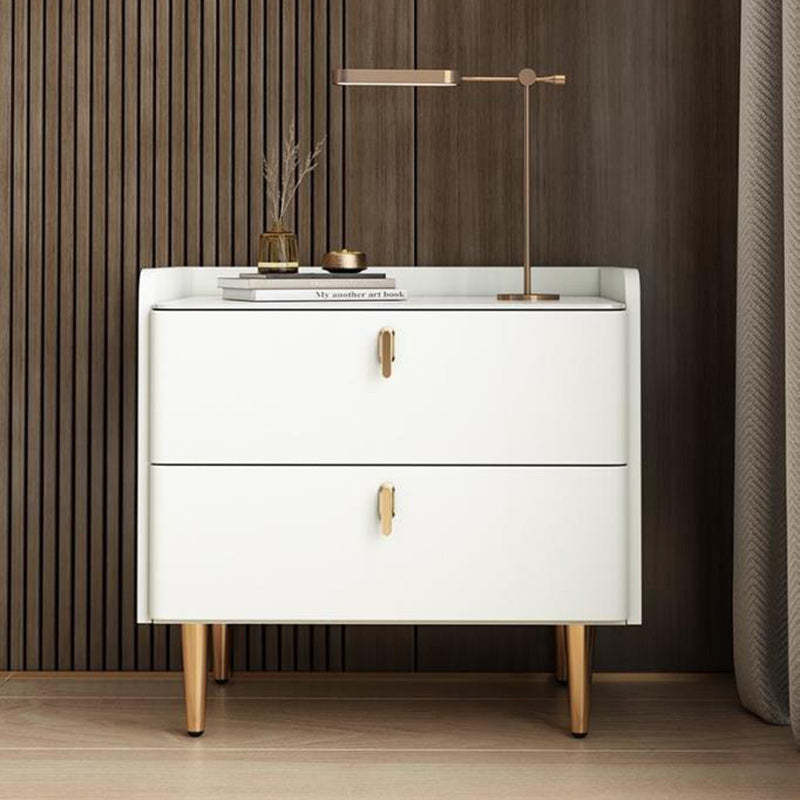 Modern Luxury Rectangle Square Wood Rock Slab Nightstand 2-Drawer For Bedroom