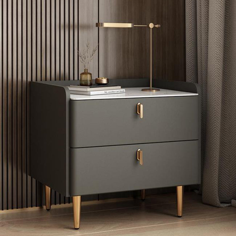 Modern Luxury Rectangle Square Wood Rock Slab Nightstand 2-Drawer For Bedroom