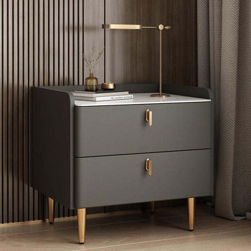 Modern Luxury Rectangle Square Wood Rock Slab Nightstand 2-Drawer For Bedroom