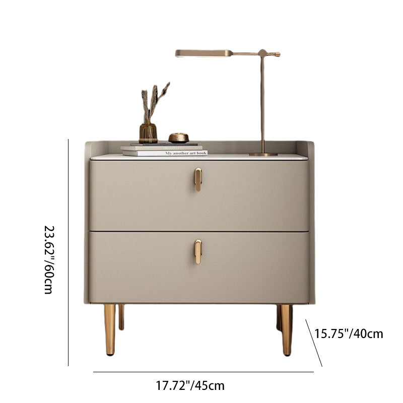 Modern Luxury Rectangle Square Wood Rock Slab Nightstand 2-Drawer For Bedroom