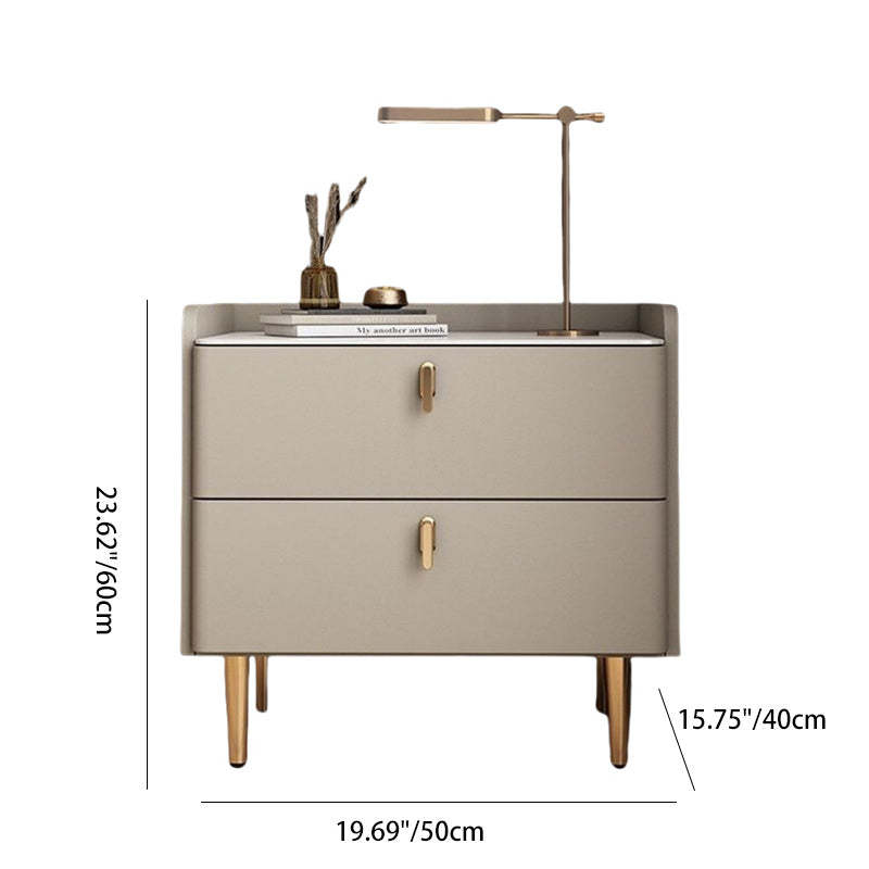 Modern Luxury Rectangle Square Wood Rock Slab Nightstand 2-Drawer For Bedroom