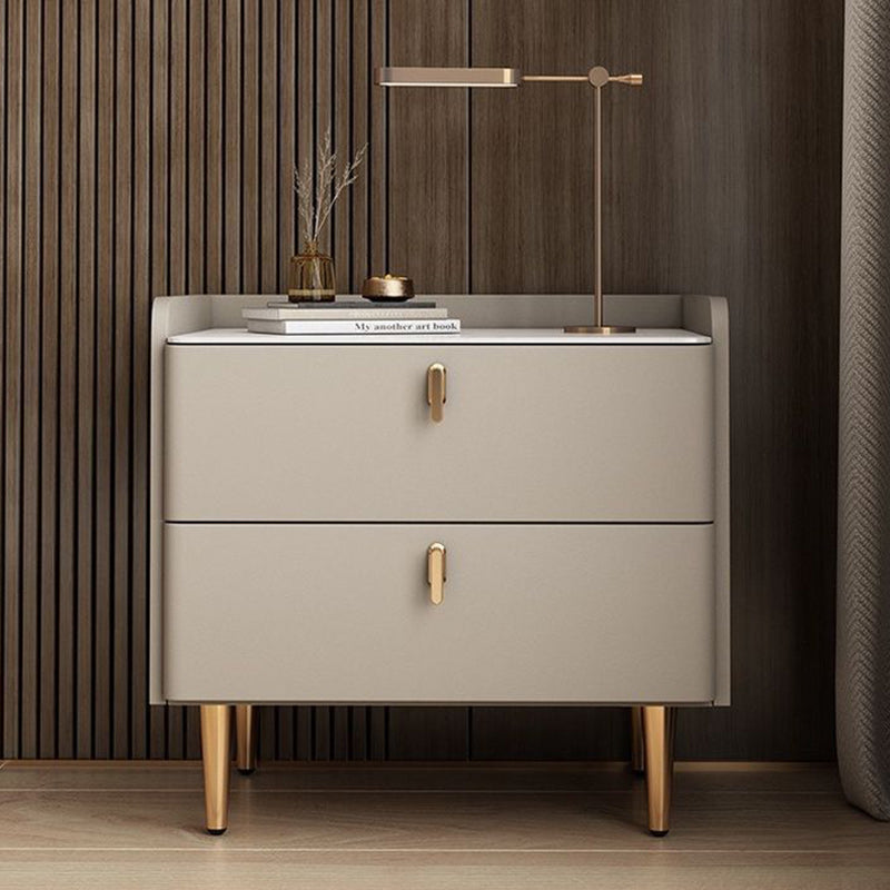 Modern Luxury Rectangle Square Wood Rock Slab Nightstand 2-Drawer For Bedroom