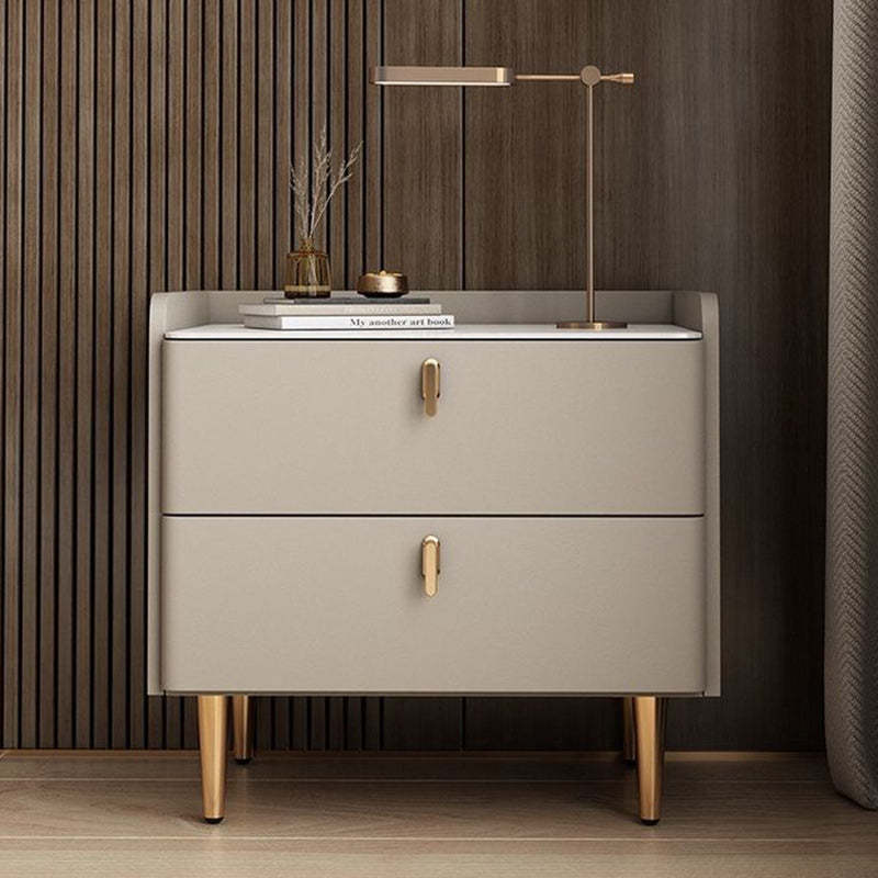 Modern Luxury Rectangle Square Wood Rock Slab Nightstand 2-Drawer For