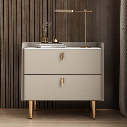 Modern Luxury Rectangle Square Wood Rock Slab Nightstand 2-Drawer For Bedroom