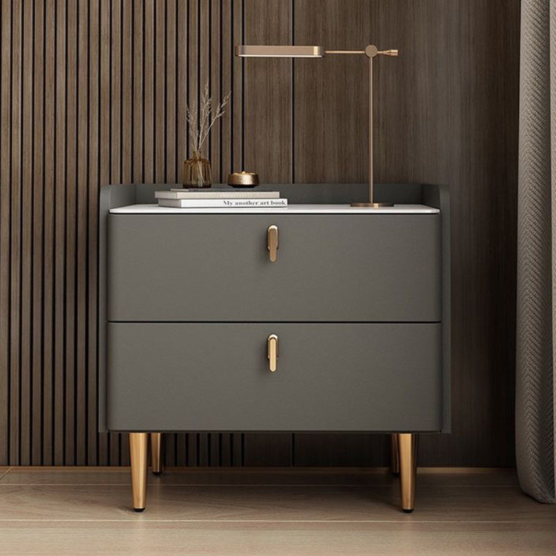 Modern Luxury Rectangle Square Wood Rock Slab Nightstand 2-Drawer For Bedroom