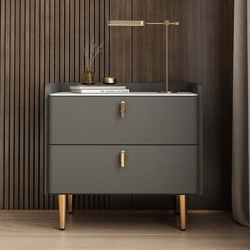 Modern Luxury Rectangle Square Wood Rock Slab Nightstand 2-Drawer For Bedroom