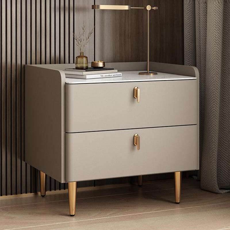 Modern Luxury Rectangle Square Wood Rock Slab Nightstand 2-Drawer For Bedroom