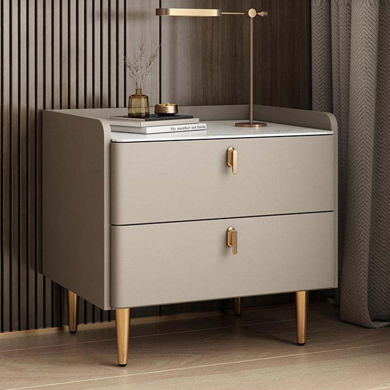 Modern Luxury Rectangle Square Wood Rock Slab Nightstand 2-Drawer For Bedroom