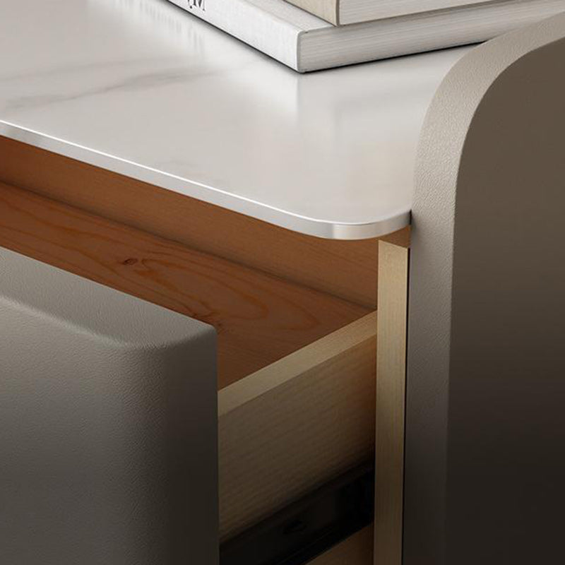 Modern Luxury Rectangle Square Wood Rock Slab Nightstand 2-Drawer For Bedroom