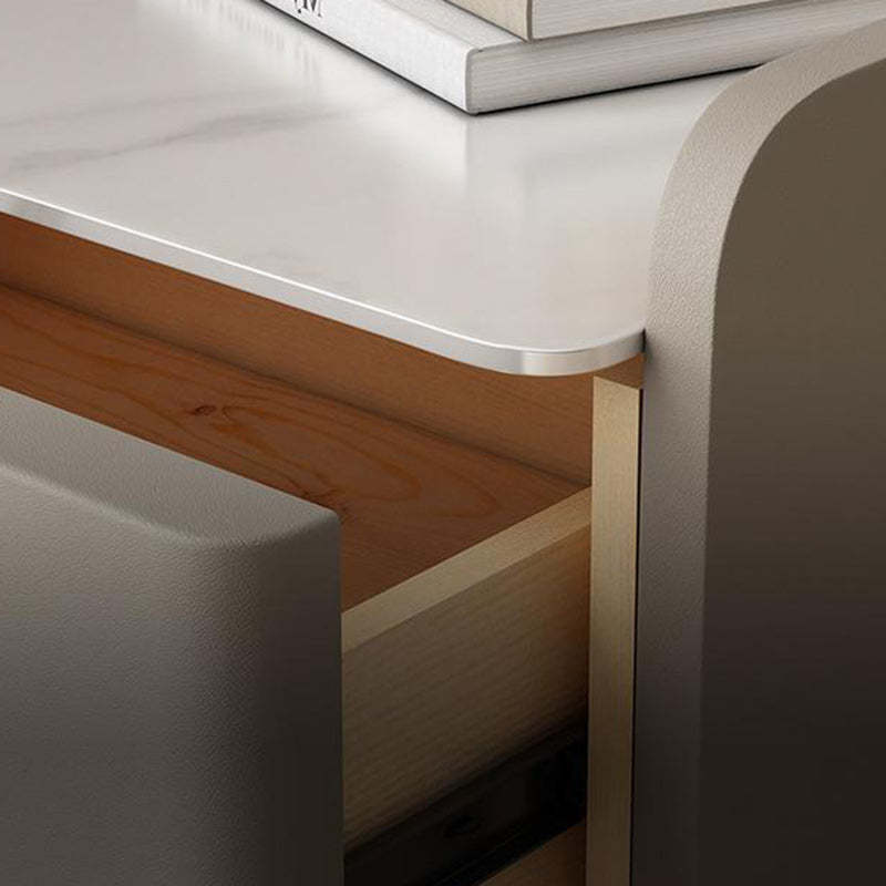 Modern Luxury Rectangle Square Wood Rock Slab Nightstand 2-Drawer For Bedroom